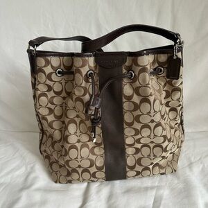 Coach Tan and Brown Signature Shoulder Bag